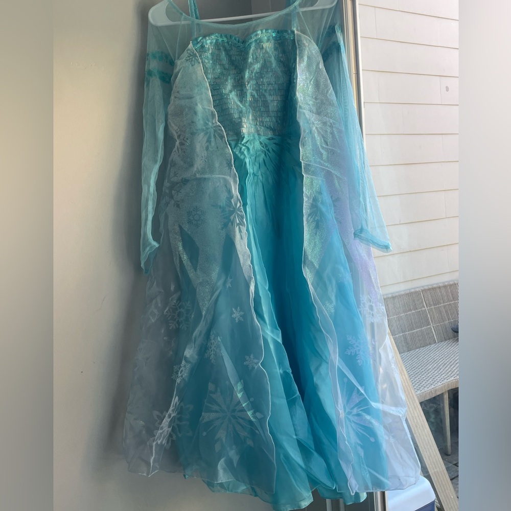 Disney Official Elsa Girls Aqua Sparkle Tulle Gown